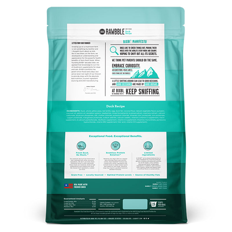 Bixbi Rawbble Duck Limited Ingredient Freeze-Dried Raw Coated Grain-Free Dry Dog Food - Kohepets