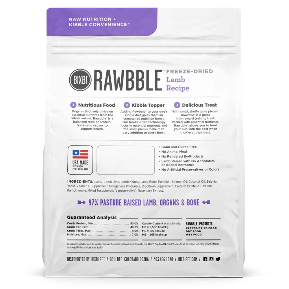 10% OFF: Bixbi Rawbble Lamb Grain-Free Freeze-Dried Dog Food - Kohepets