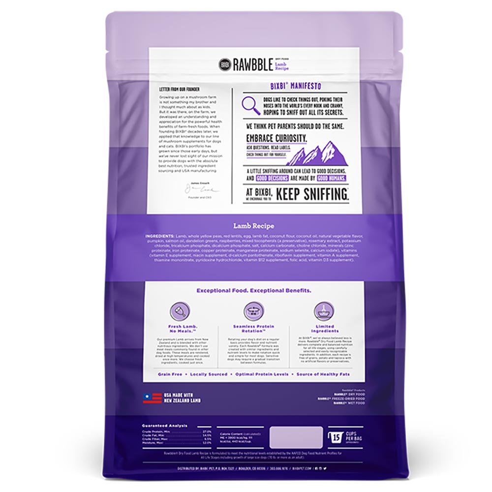 Bixbi Rawbble Lamb Limited Ingredient Freeze-Dried Raw Coated Grain-Free Dry Dog Food - Kohepets