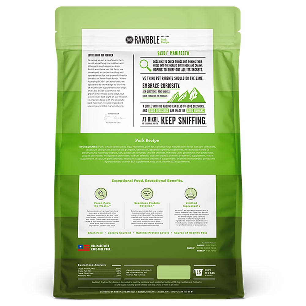 Bixbi Rawbble Pork Limited Ingredient Freeze-Dried Raw Coated Grain-Free Dry Dog Food - Kohepets