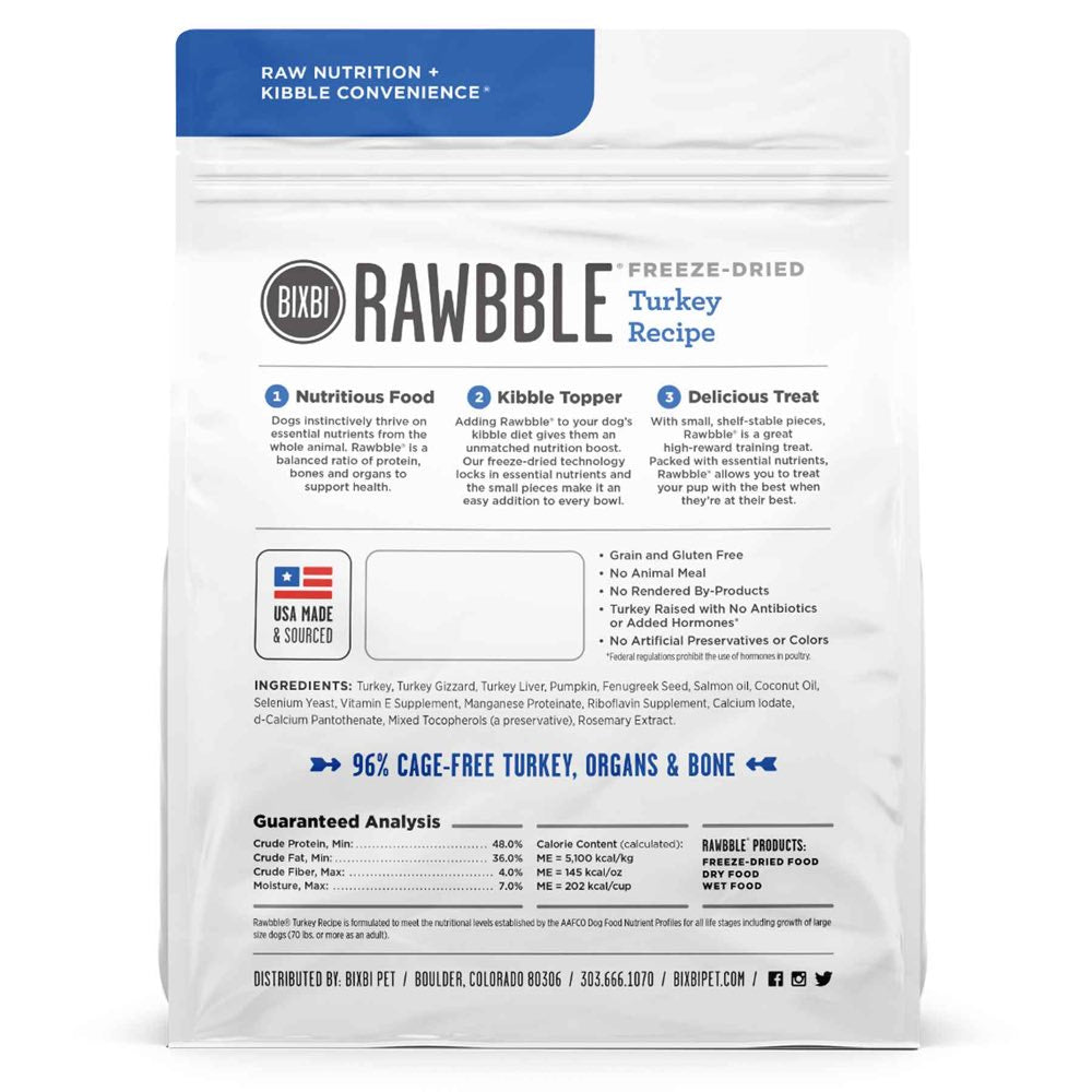 10% OFF: Bixbi Rawbble Turkey Grain-Free Freeze-Dried Dog Food - Kohepets