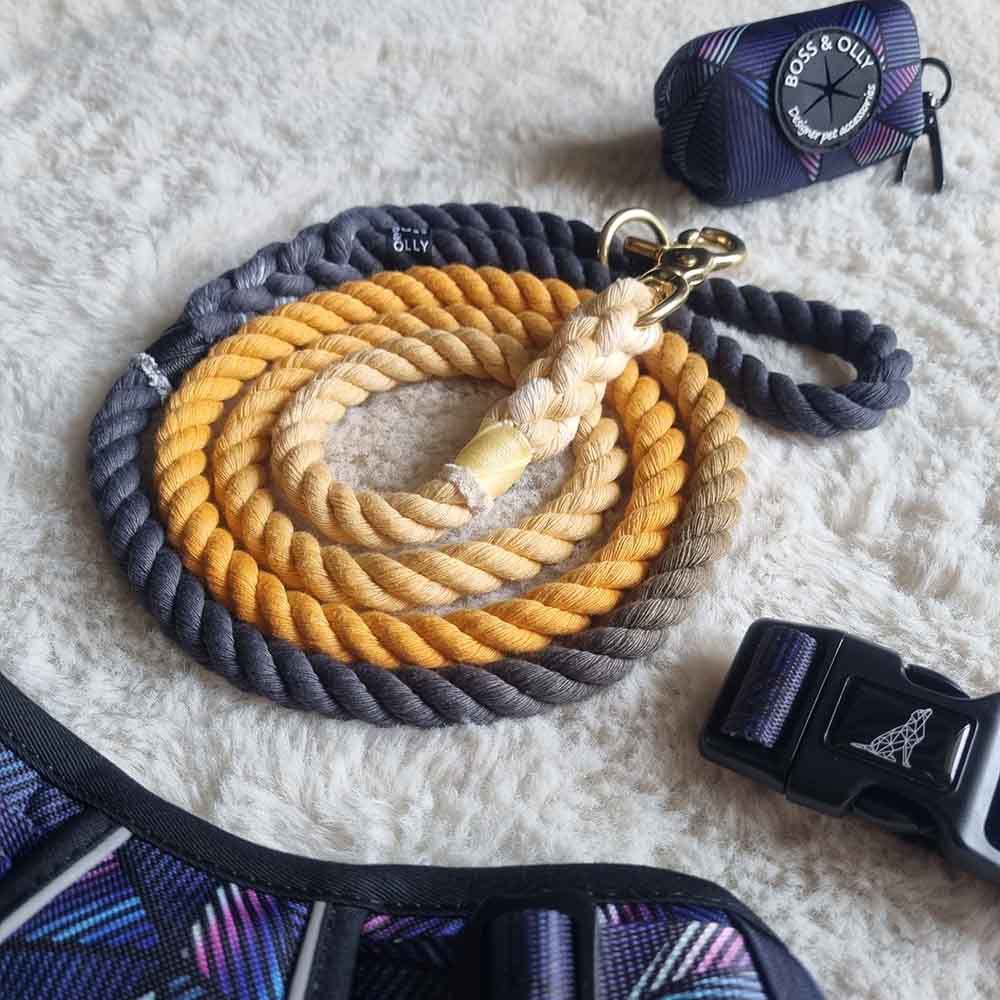 Boss & Olly Hand-Dyed Cotton Rope Dog Leash (Yellow) (Made To Order)