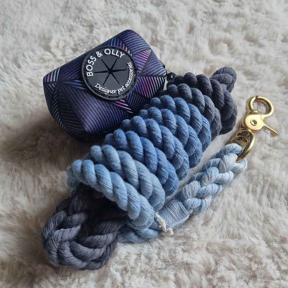 Boss & Olly Hand-Dyed Cotton Rope Dog Leash (Blue) (Made To Order)