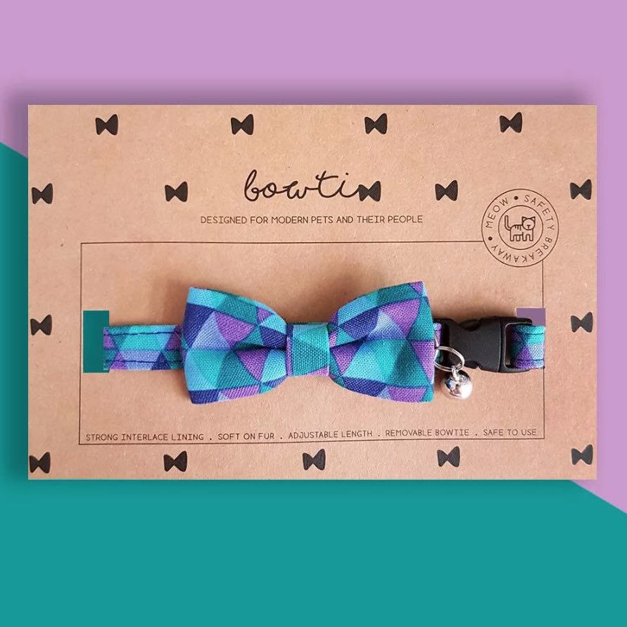 Bowtix Handmade Dog Collar With Removable Bowtie - Geometrics Amethyst - Kohepets