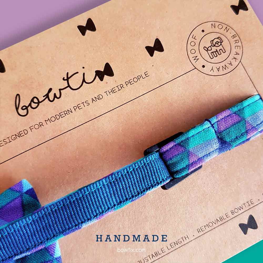 Bowtix Handmade Cat Collar With Removable Bowtie - Geometrics Amethyst - Kohepets
