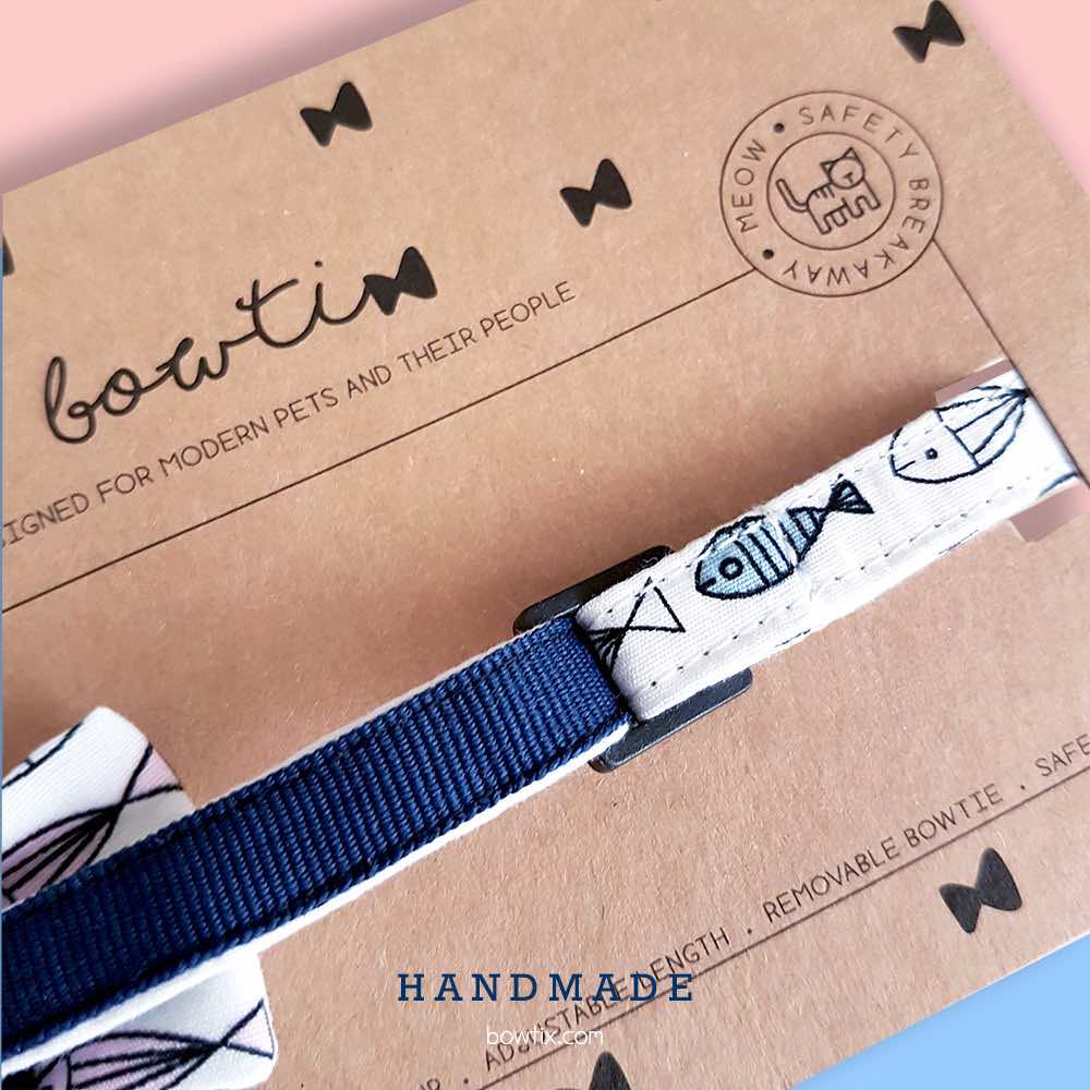 Bowtix Handmade Cat Collar With Removable Bowtie - I Love Tuna - Kohepets
