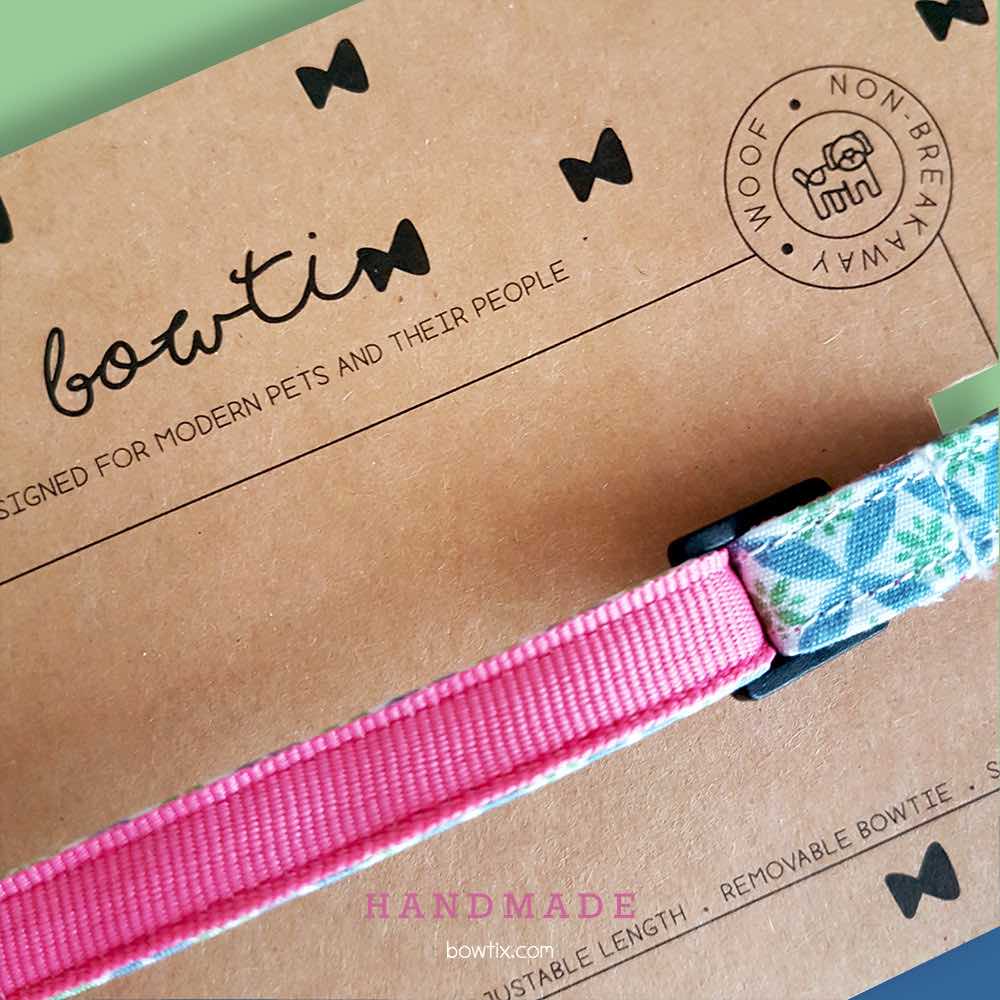 Bowtix Handmade Dog Collar With Removable Bowtie - Kiku Prints - Kohepets