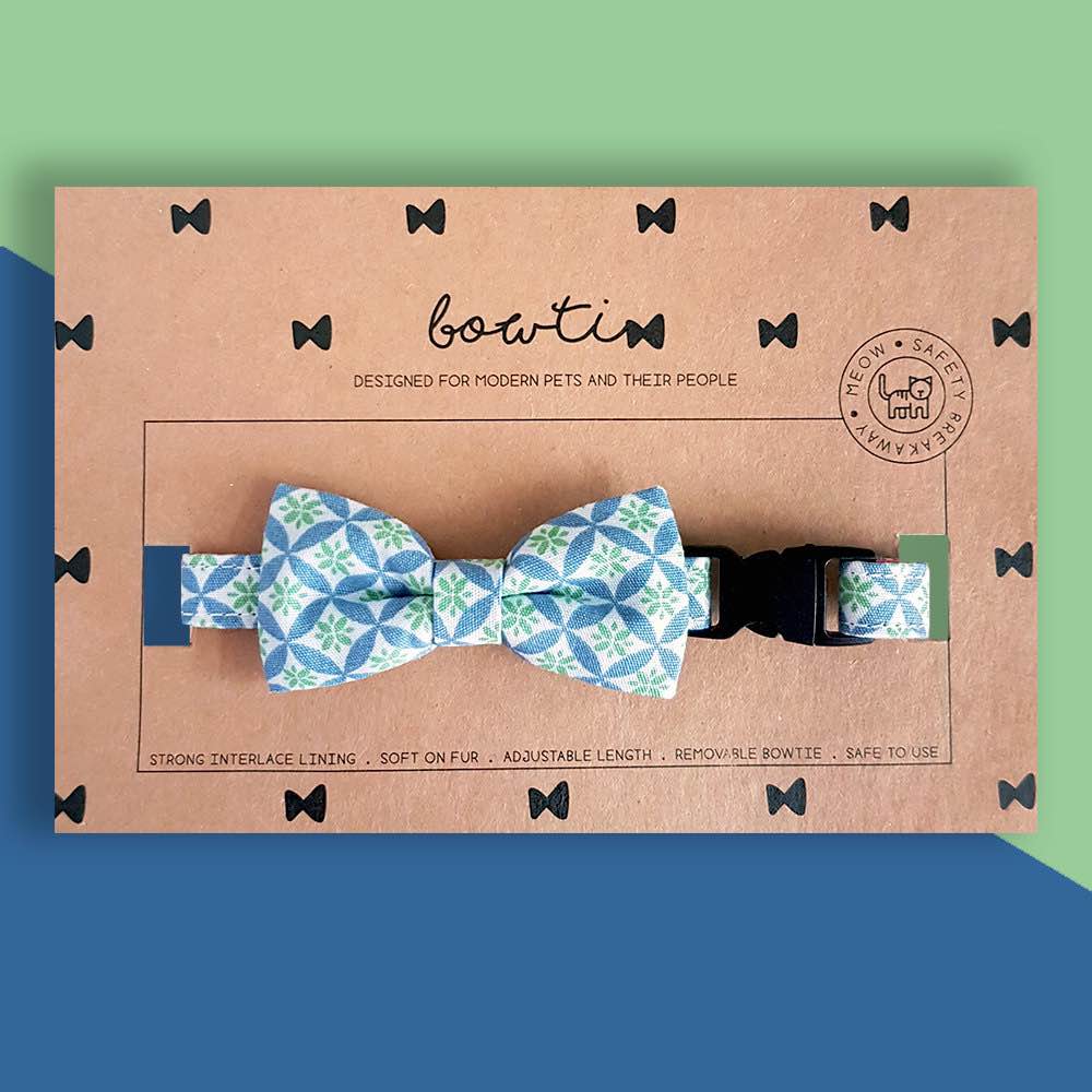 Bowtix Handmade Dog Collar With Removable Bowtie - Kiku Prints - Kohepets