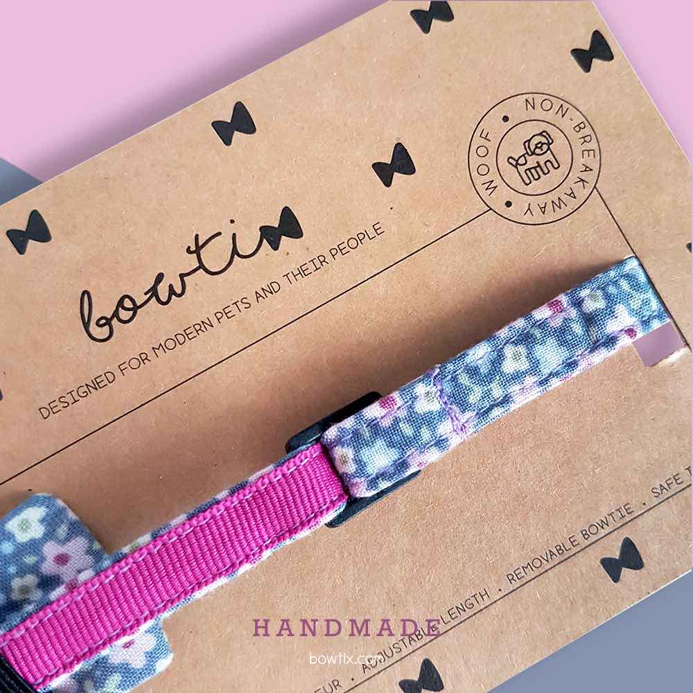 Bowtix Handmade Cat Collar With Removable Bowtie - Periwinkie - Kohepets