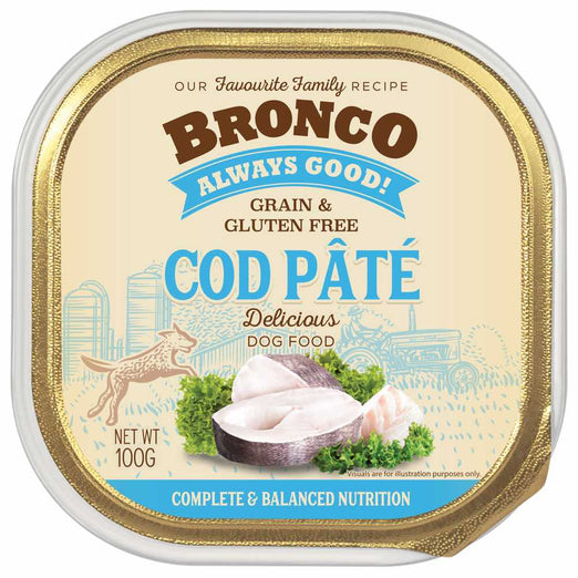 30% OFF: Bronco Cod Pate Adult Grain-Free Tray Dog Food 100g - Kohepets