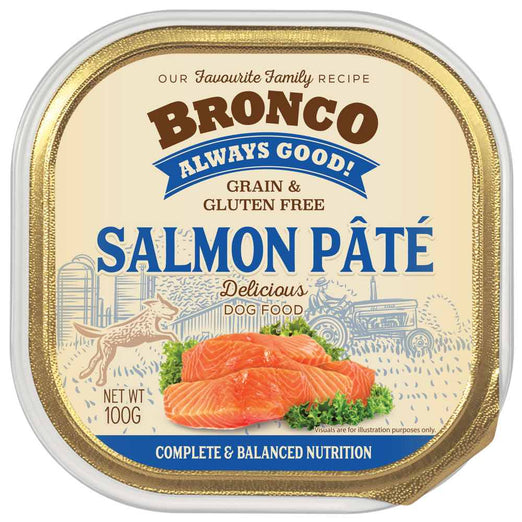 30% OFF: Bronco Salmon Pate Adult Grain-Free Tray Dog Food 100g - Kohepets