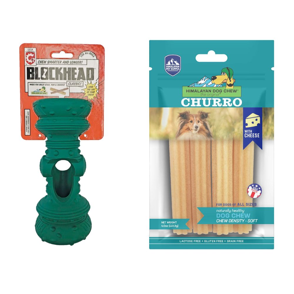 ‘BUNDLE DEAL’: Himalayan Dog Toy Blockhead Chew Guardian Dog Toy + Churro Dog Chew Set - Kohepets