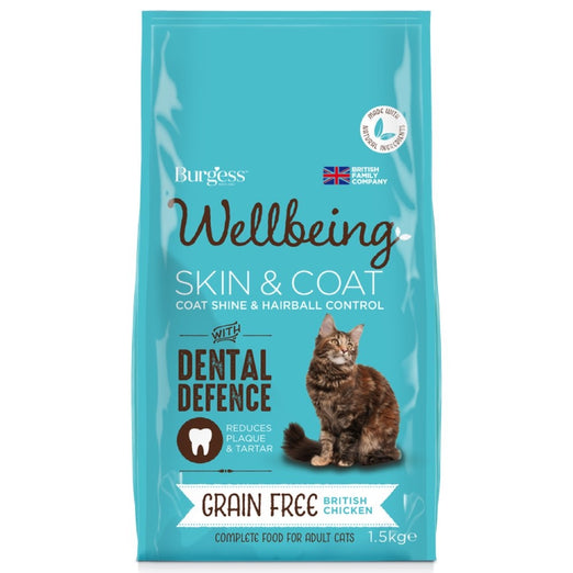 Burgess Wellbeing Grain Free Skin & Coat Adult Dry Cat Food 1.5kg - Kohepets