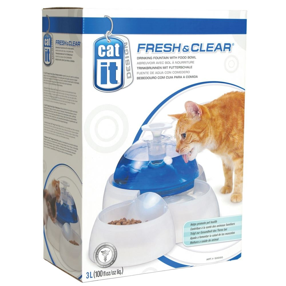 Catit Design Fresh & Clear Drinking Fountain With Food Bowl 3L - Kohepets