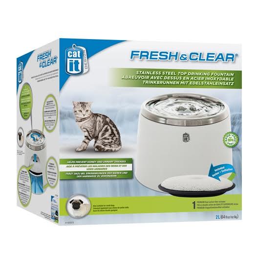Catit Fresh & Clear Stainless Steel Top Drinking Fountain 2L Kohepets