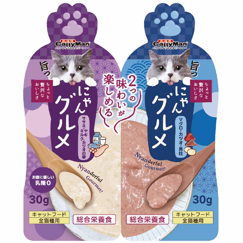 CattyMan Complete Twin Pouch (Tuna, Bonito & Scallop + Chicken, Goat Milk & Fish Roe) Cat Treats 60g