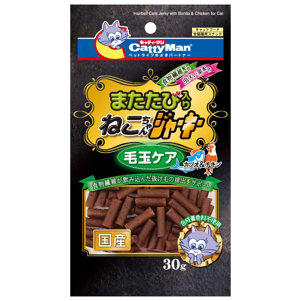 CattyMan Hairball Care Jerky with Bonito & Chicken Cat Treats 30g - Kohepets