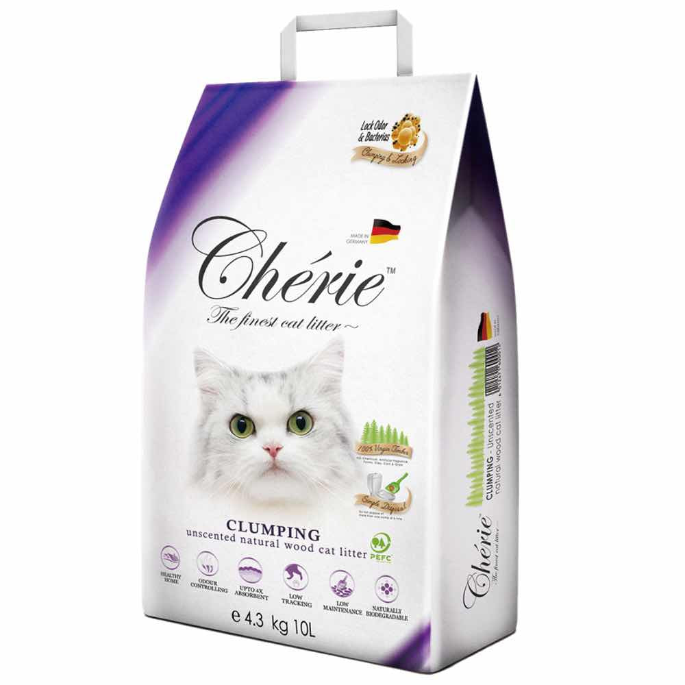 Cherie Unscented Clumping Natural Wood Cat Litter 10L - Kohepets