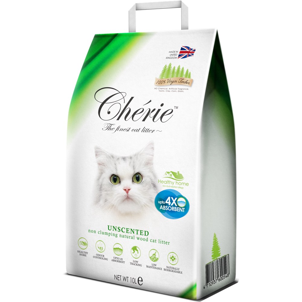 Cherie Unscented Non-Clumping Natural Wood Cat Litter 10L - Kohepets