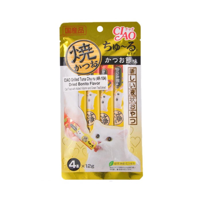 3 FOR $12: Ciao Grilled Skipjack Tuna & Dried Bonito Liquid Cat Treat 48g - Kohepets