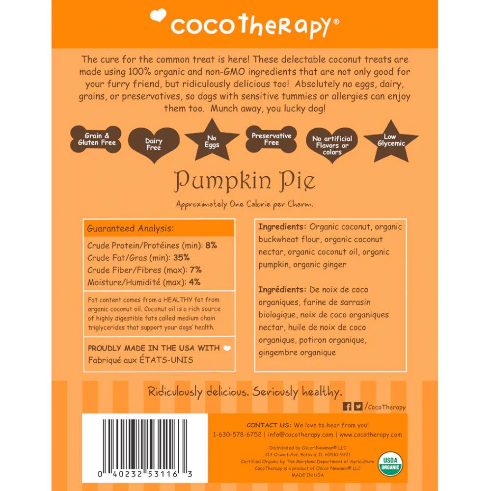 CocoTherapy Coco-Charms Organic Coconut Pumpkin Pie Training Grain-Free Dog Treats 5oz