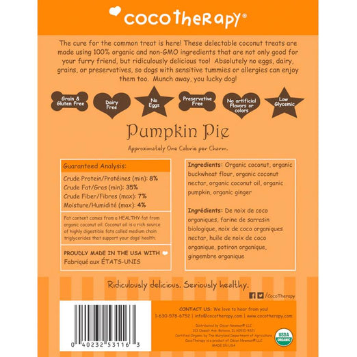 CocoTherapy Coco-Charms Organic Coconut Pumpkin Pie Training Grain-Free Dog Treats 5oz