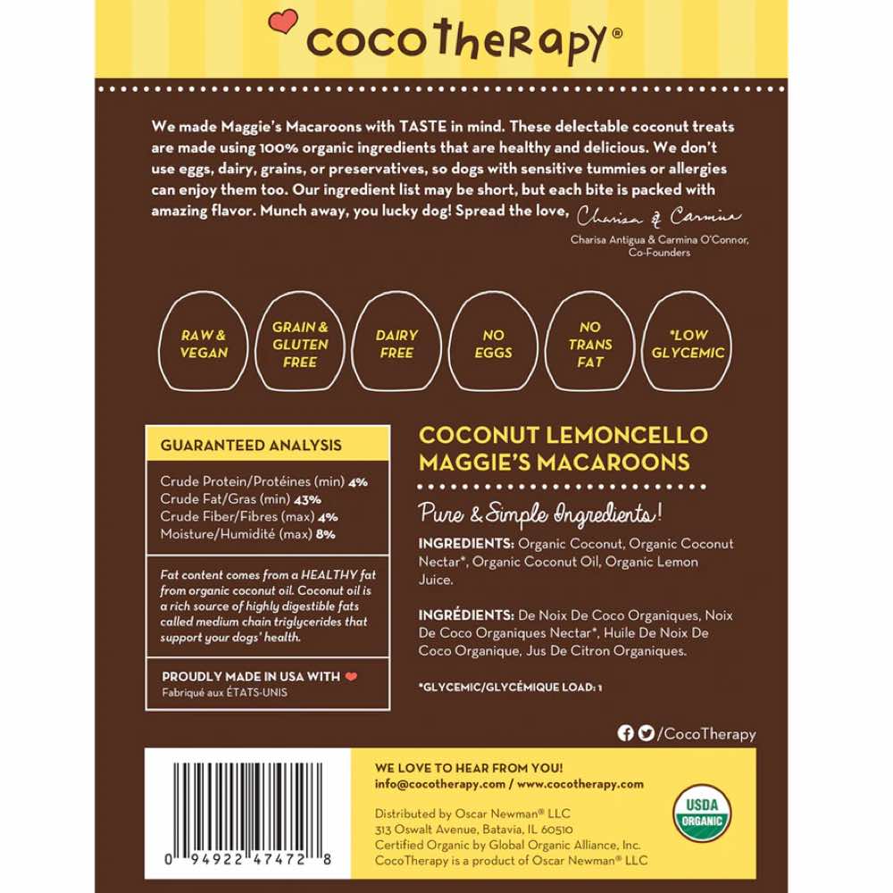 CocoTherapy Maggie’s Macaroons Coconut Lemoncello Grain-Free Dog Treats 4oz