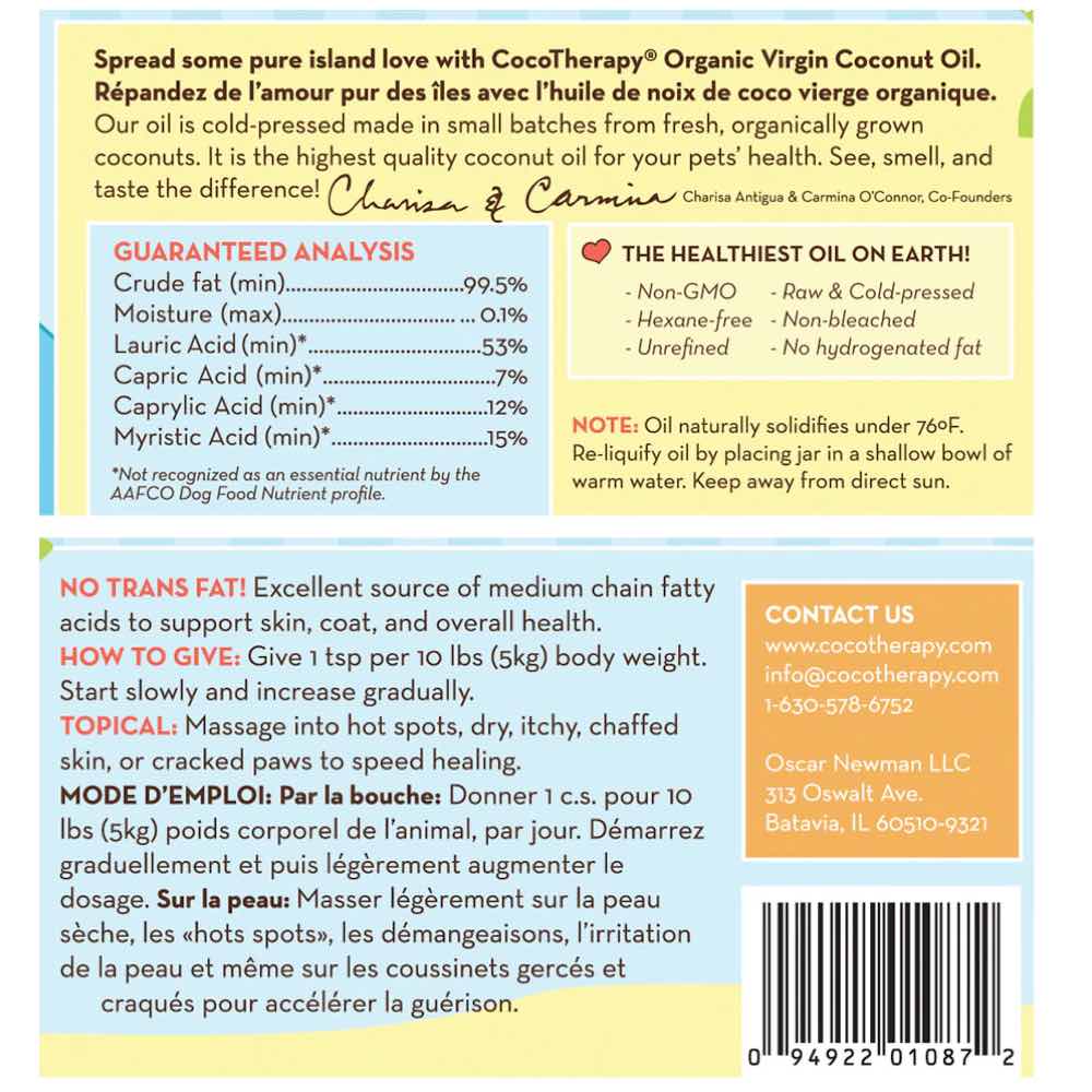 CocoTherapy Organic Virgin Coconut Oil For Cats, Dogs & Birds (Jar)