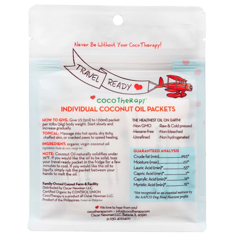 CocoTherapy Organic Virgin Coconut Oil For Cats, Dogs & Birds (Packets) 12 x 0.33oz