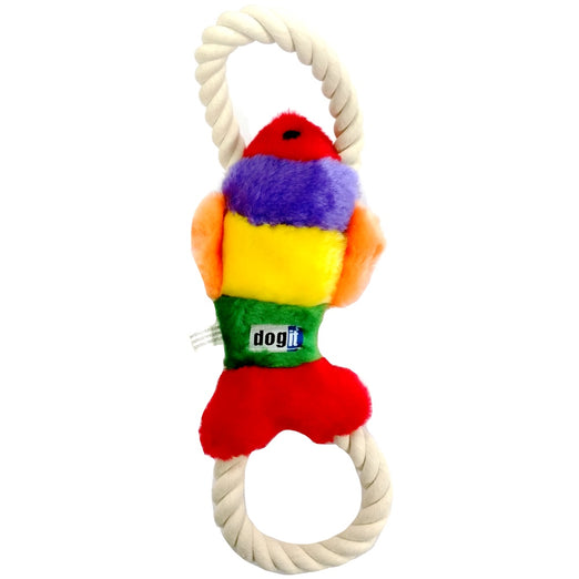 Dogit Luvz Plush Squeaky Rainbow Fish with Rope Dog Toy - Kohepets