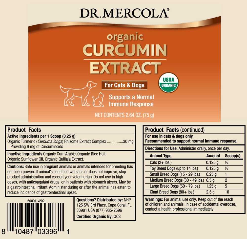 Dr. Mercola Organic Curcumin Extract Pet Supplement For Cats & Dogs 75g - Kohepets