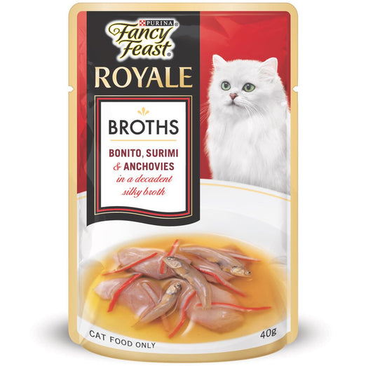 Fancy Feast Royale Broths Bonito, Surimi & Anchovies Pouch Cat Food 40g - Kohepets