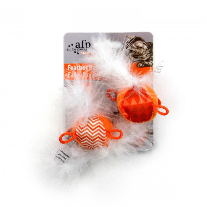 All For Paws Modern Cat Feather Balls with Sound 2pk Cat Toy - Kohepets