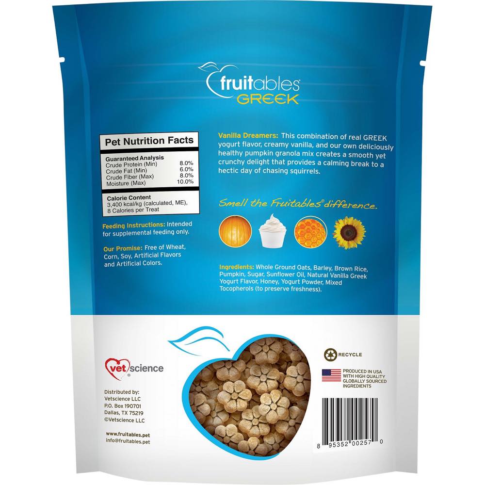 Fruitables Greek Vanilla Yogurt Crunchy Dog Treats 7oz - Kohepets