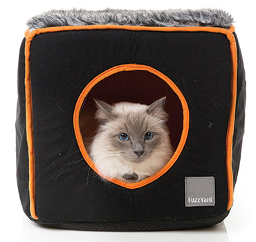 FuzzYard Cat Cube Bed in Black with Orange (discontinued) - Kohepets