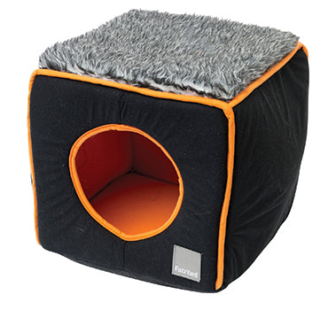 FuzzYard Cat Cube Bed in Black with Orange (discontinued) - Kohepets