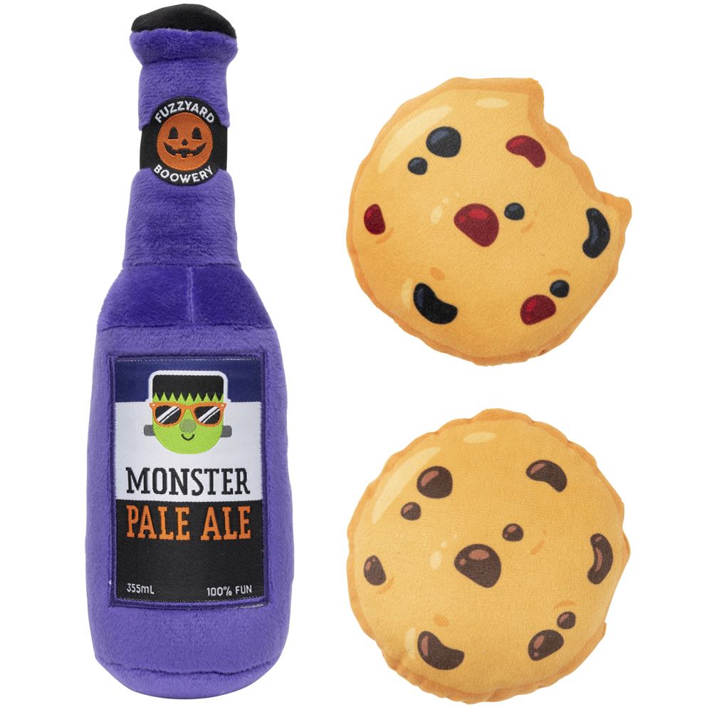 15% OFF: FuzzYard Halloween Monster Pale Ale & Cookies Plush Dog Toys (3-Pack Set)