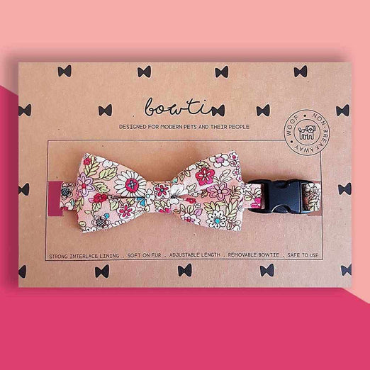 Bowtix Handmade Dog Collar With Removable Bowtie - Gardenful of Pink - Kohepets
