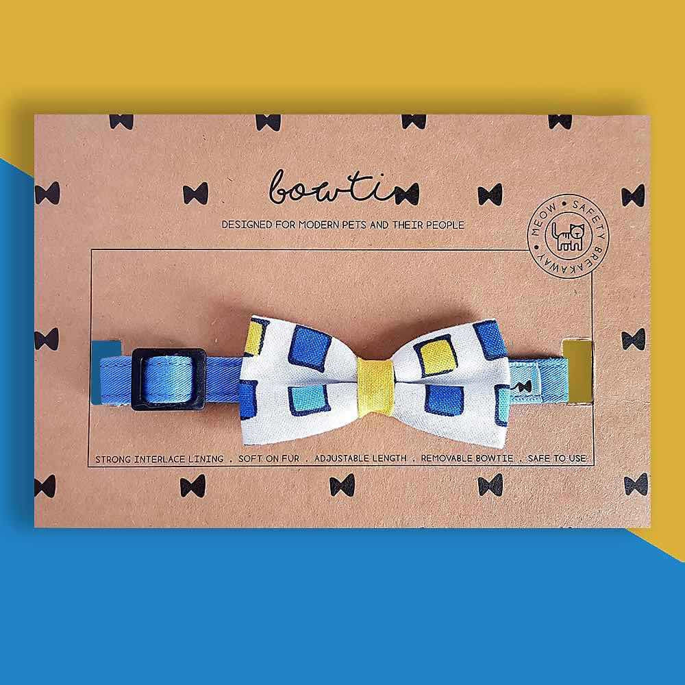 Bowtix Handmade Dog Collar With Removable Bowtie - Gem Blocks - Kohepets