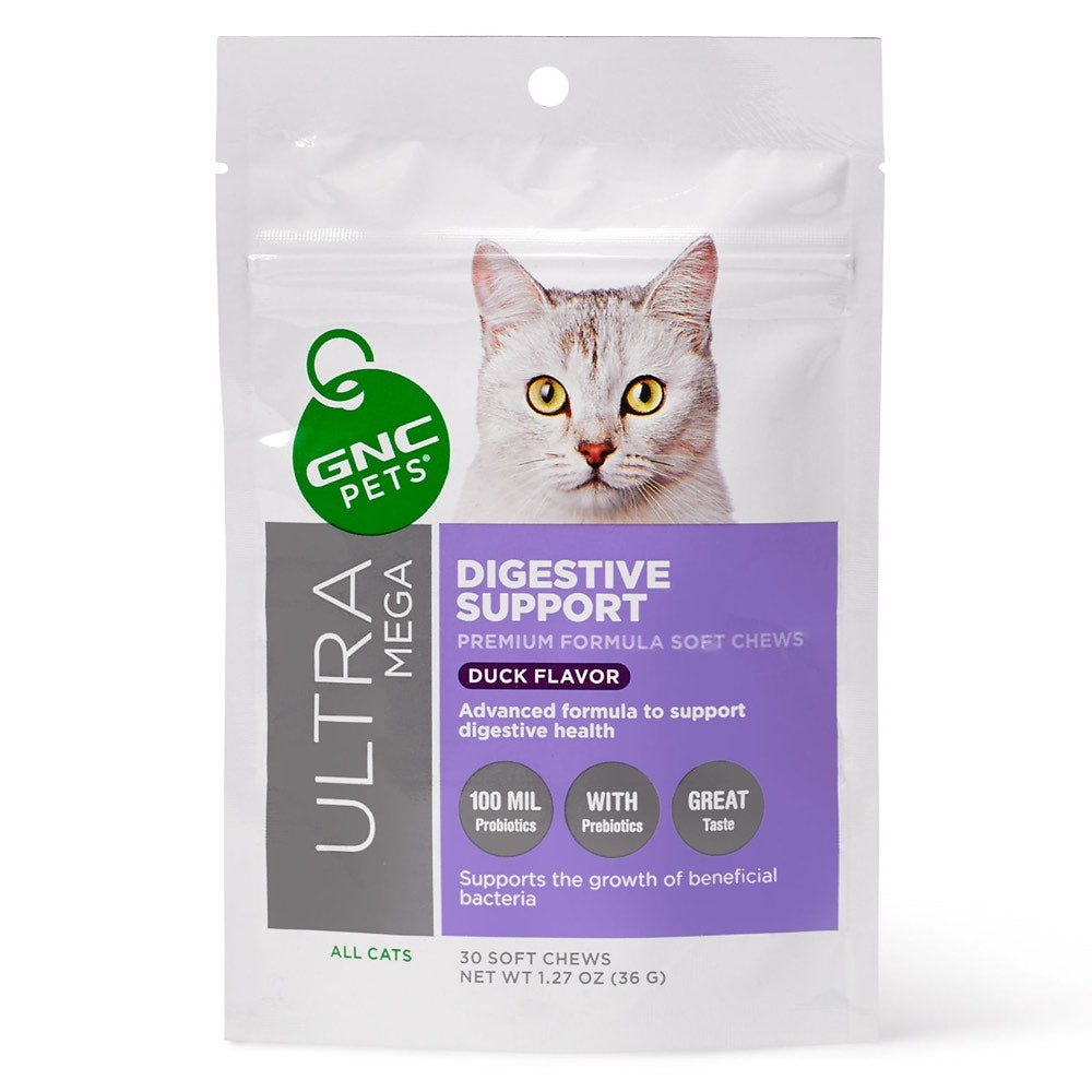 GNC Pets Ultra Mega Digestive Support Duck-Flavour Soft Chews Cat Supplement 30ct - Kohepets