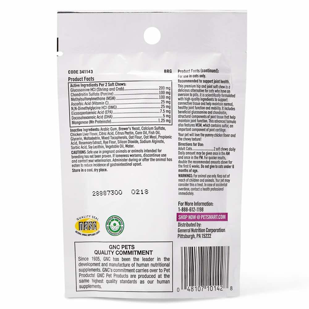 GNC Pets Ultra Mega Hip & Joint Chicken-Flavour Soft Chews Adult Cat Supplement 120ct - Kohepets