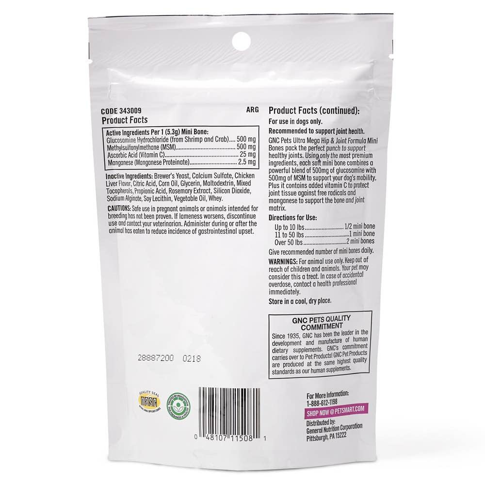 GNC Pets Ultra Mega Hip & Joint Chicken-Flavour Soft Chews Dog Supplement 60ct - Kohepets