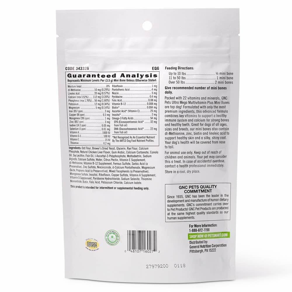 GNC Pets Ultra Mega Multivitamin Plus Chicken-Flavour Soft Chews Dog Supplement 60ct - Kohepets