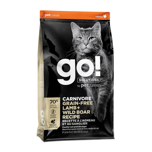 Petcurean GO! Carnivore Grain Free Lamb + Wild Boar Recipe Dry Cat Food 3lb - Kohepets