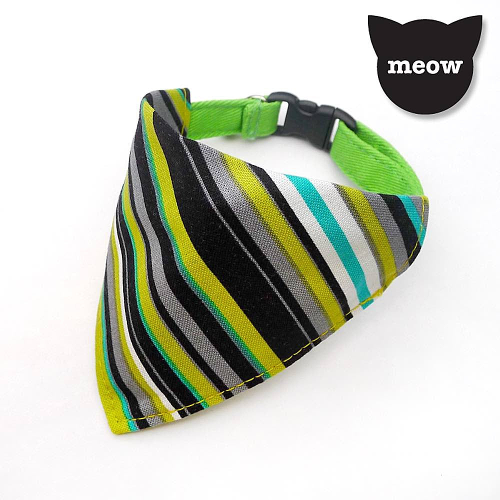 Goood Pet Collars Cool Scarf Handmade Cat Collar - Turquoise Stripes - Kohepets