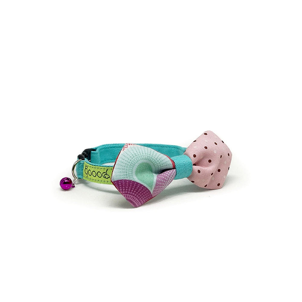 Goood Pet Collars Mighty Angled Bow Handmade Cat Collar - Dots N Waves - Kohepets
