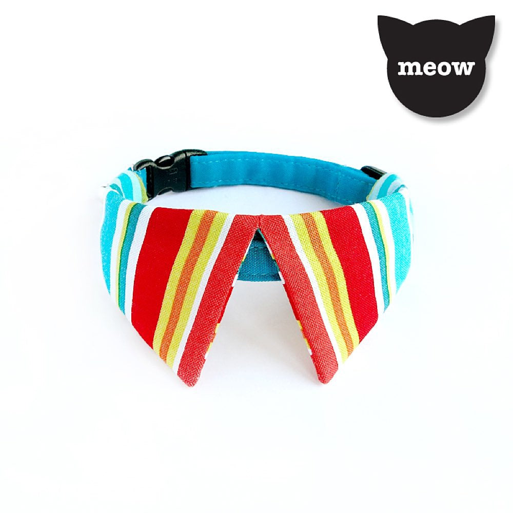 Goood Pet Collars Sharp Dapper Handmade Cat Collar - Rainbow Lines - Kohepets