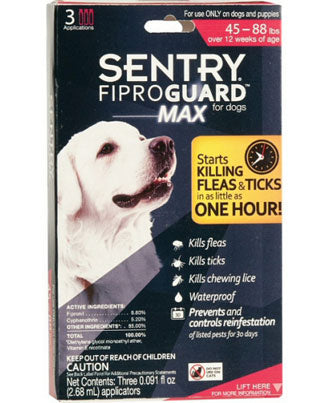 Sentry Fiproguard Max Flea And Tick Squeeze-On For Dogs 20Kg To 40Kg 3ct - Kohepets