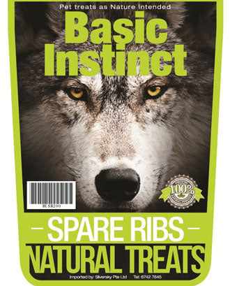 Basic Instinct Spare Ribs Natural Dog Treats 200g - Kohepets