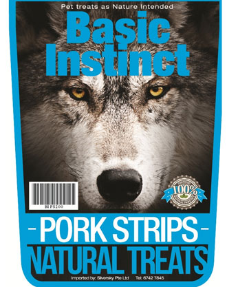 Basic Instinct Pork Strips Natural Dog Treats 200g - Kohepets